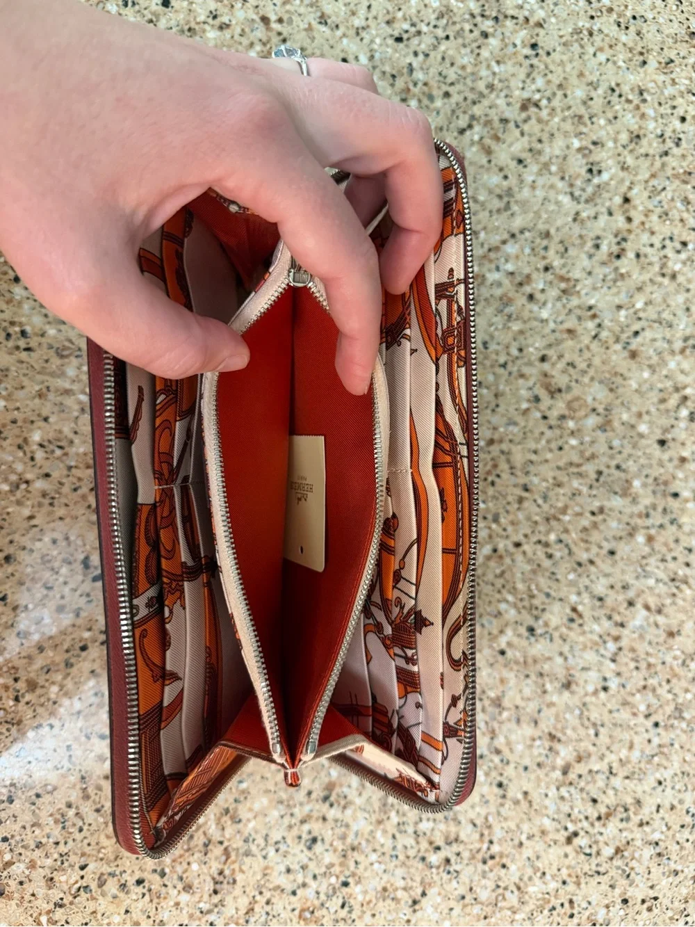 Hermes Vintage 1968 Azap Leather long zip around wallet w/ silk print - Picture 12 of 15